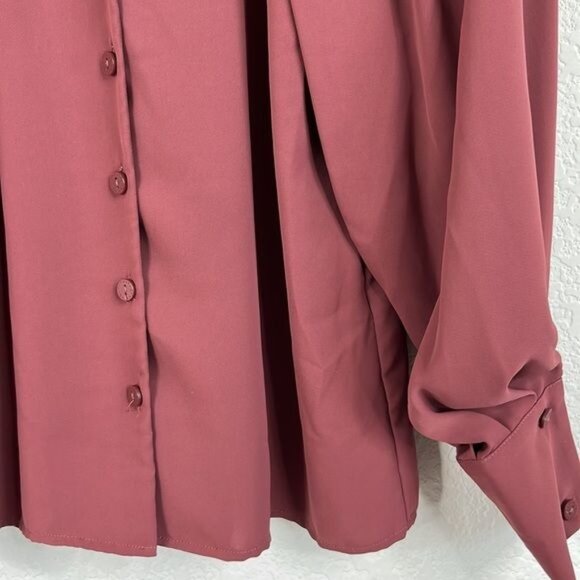 Adolfo Dominguez Draped Pleated Sleeve V Neck Button Blouse - Picture 4 of 6